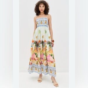 NWT FARM Rio Aracati Gathered Printed Maxi Dress
